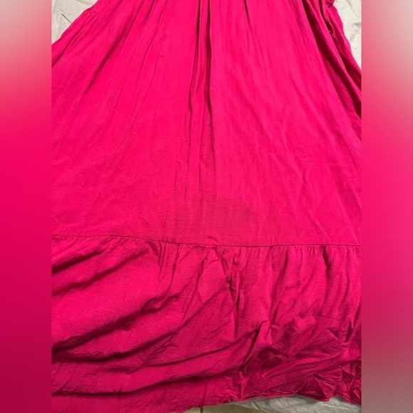 Isabel By Ingrid Hot Pink Cinch Waist V-Neck Rayon Maxi Dress Maternity - Picture 2 of 9